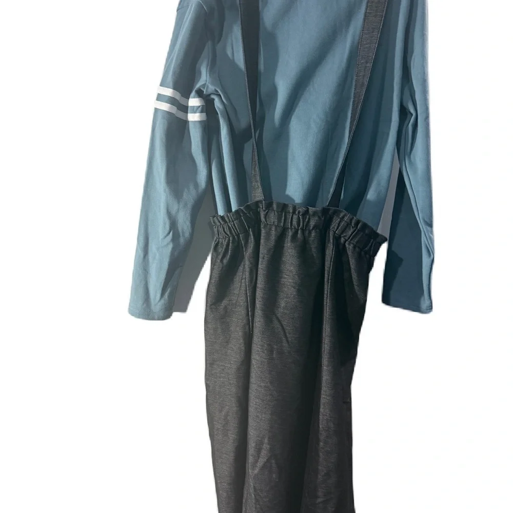 Tottini Blue Long Sleeve Top with Black Denim Suspender Skirt NWT